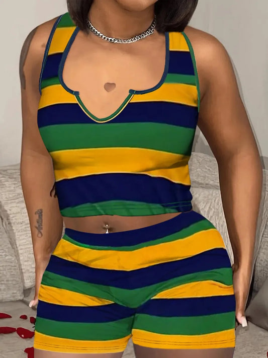 Short sleeve Mardi Gras short set